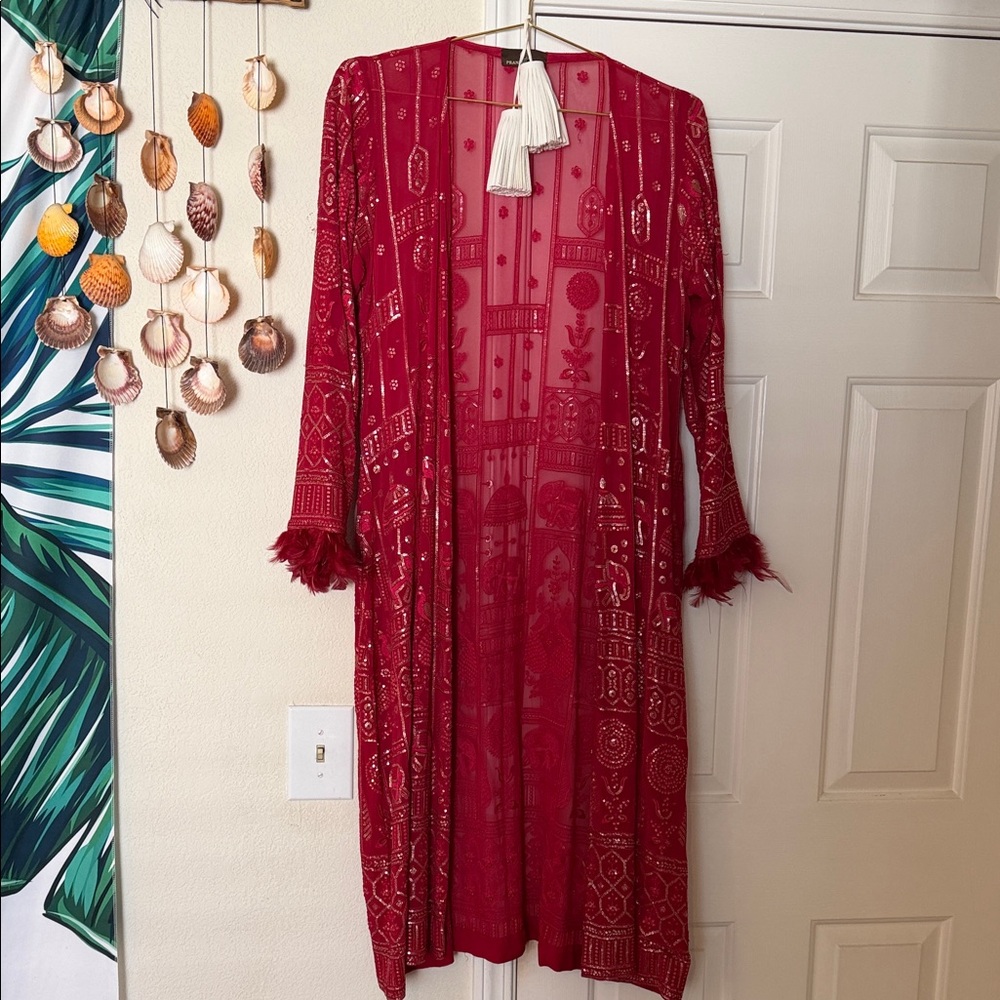 Red Sheer Embroidered Kimono